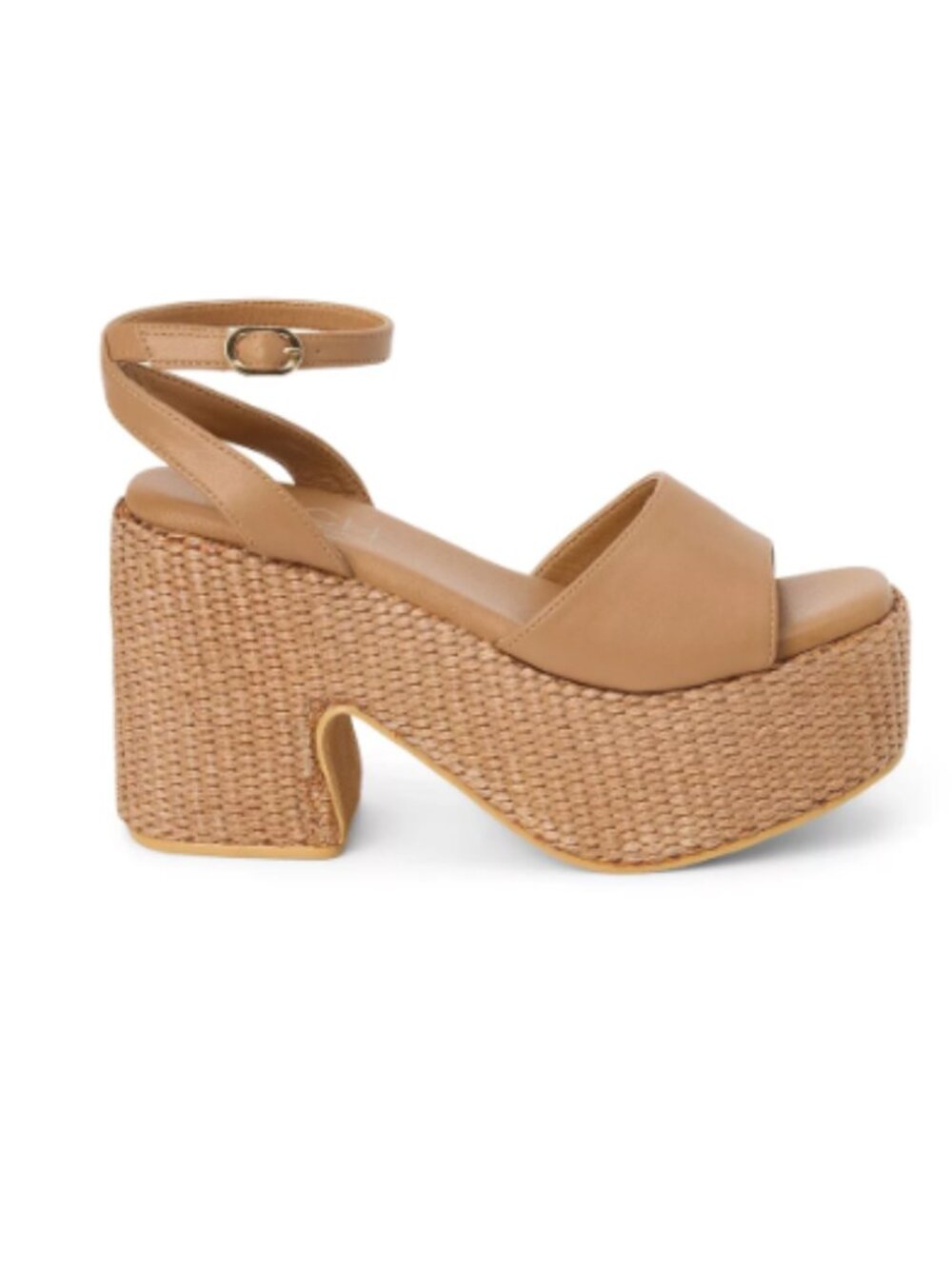 Platform Heels With Woven Straw Base - Arden - Cognac